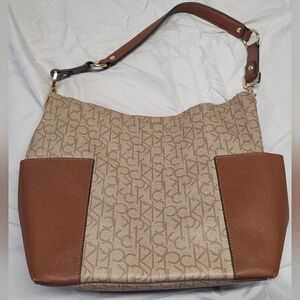 Calvin Klein Beige and Brown Shoulder Bag